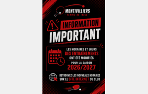 Modifications des jours et horaires des entrainements dirigés : INFORMATIONS DISPONIBLES DANS "INFOS PRATIQUES"