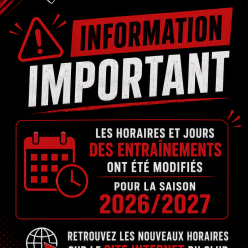 Modifications des jours et horaires des entrainements dirigés : INFORMATIONS DISPONIBLES DANS "INFOS PRATIQUES"